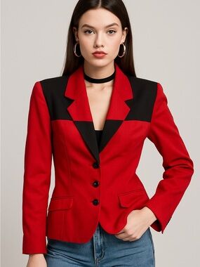 VTG Morgan Miller Red Black Contrast Blazer 12 Colorblock Statement Maximalist